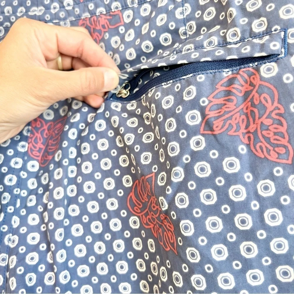 Tori Richard Men’s Swim Trunks 40 Navy Blue Red Leaf Dot Print Board Shorts